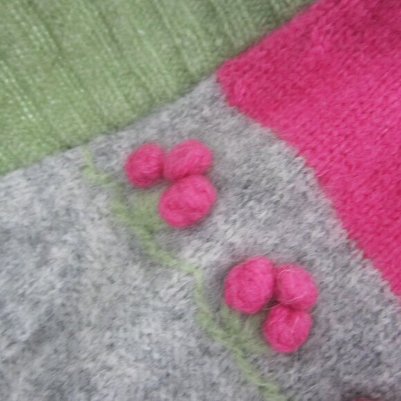 Vtg Gap Body Women M Ivory Green Pink Long Sweater Coat Cardigan Fair Isle Lined - Picture 4 of 12